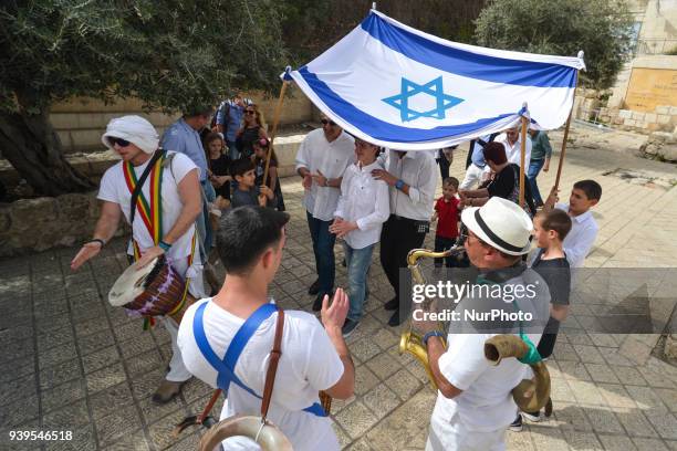 The Bar Mitzvah ceremony, a Jewish coming of age ritual for boys, in the Old City in Jerusalem. Wednesday, 14 March 2018, in Jerusalem, Israel.