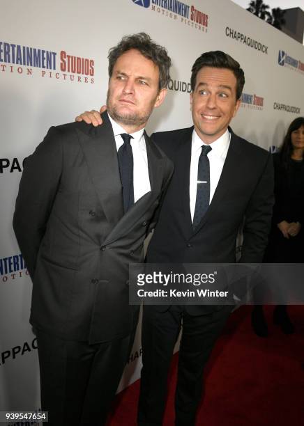 Actors Jason Clarke and Ed Helms arrive at the premiere of Entertainment Studios Motion Picture's "Chappaquiddick" at the Samuel Goldwyn Theatre on...