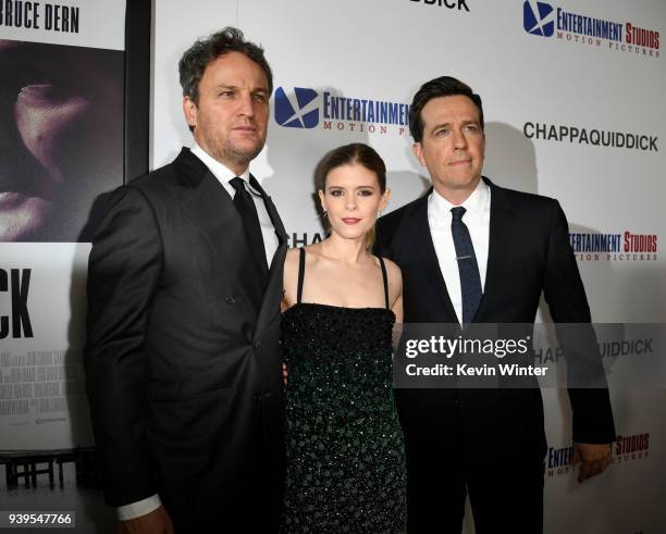 Actors Jason Clarke, Kate Mara and Ed Helms arrive at the premiere of Entertainment Studios Motion Picture's "Chappaquiddick" at the Samuel Goldwyn...