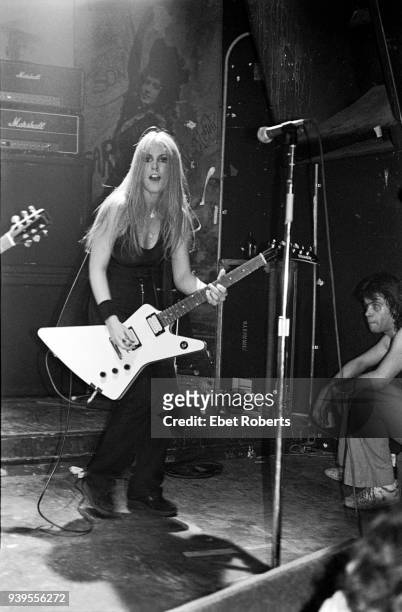 Musician Lita Ford performing with The Runaways at CBGB's in New York City on March 23, 1978.