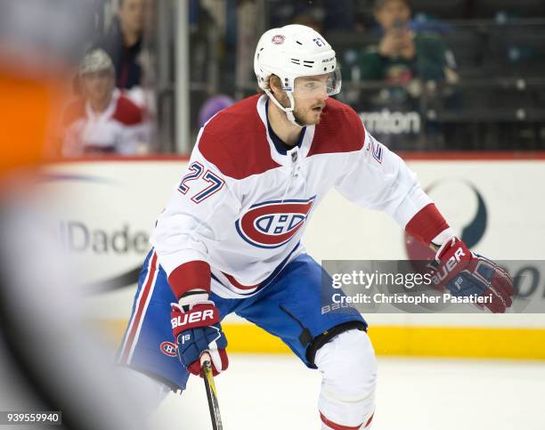 Alex Galchenyuk of the Montreal Canadiens skates during the first period against the New York Islanders at Barclays Center on March 2, 2018 in New...