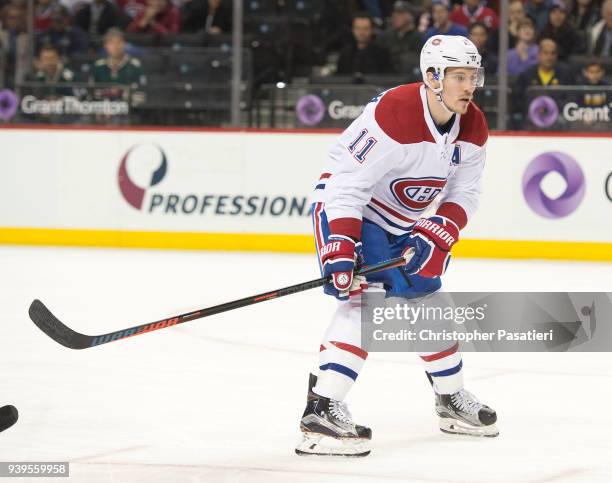 Brendan Gallagher of the Montreal Canadiens skates during the first period against the New York Islanders at Barclays Center on March 2, 2018 in New...