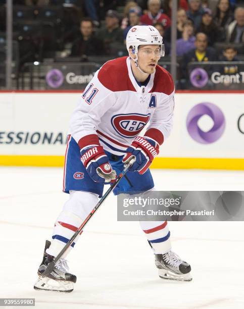 Brendan Gallagher of the Montreal Canadiens skates during the first period against the New York Islanders at Barclays Center on March 2, 2018 in New...