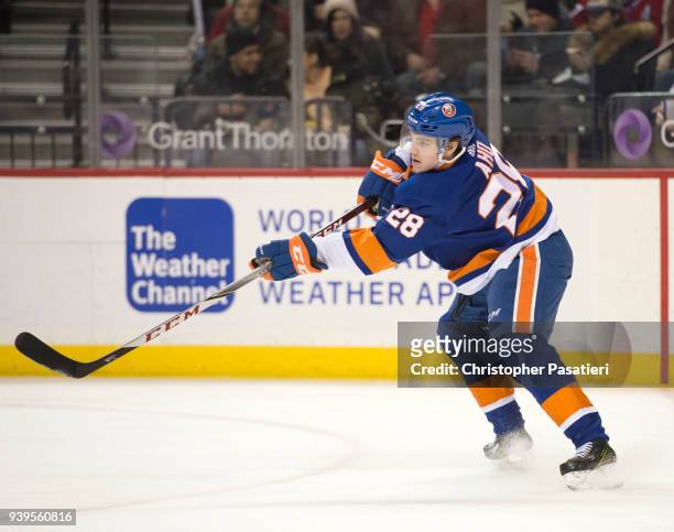 Sebastian Aho of the New York Islanders skates during the second period against the Montreal Canadiens at Barclays Center on March 2, 2018 in New...