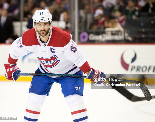 Max Pacioretty of the Montreal Canadiens prepares for a face off during the second period against the New York Islanders on March 2, 2018 in New York...