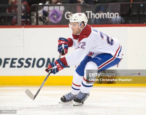 Karl Alzner of the Montreal Canadiens skates during the third period against the New York Islanders at Barclays Center on March 2, 2018 in New York...