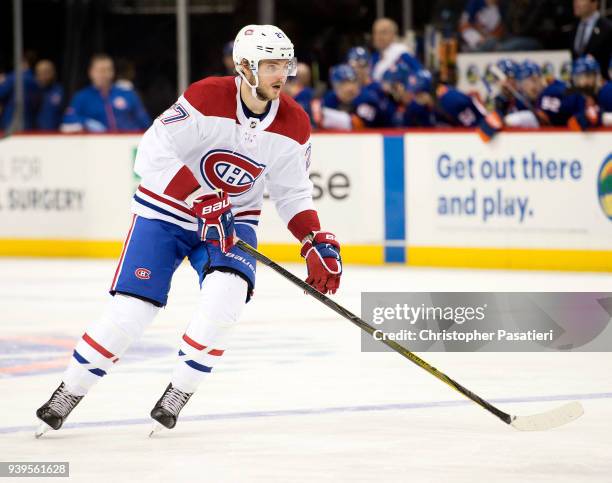 Alex Galchenyuk of the Montreal Canadiens skates during the third period against the New York Islanders at Barclays Center on March 2, 2018 in New...