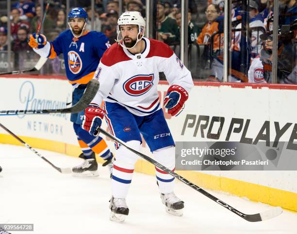 David Schlemko of the Montreal Canadiens skates during the third period against the New York Islanders at Barclays Center on March 2, 2018 in New...