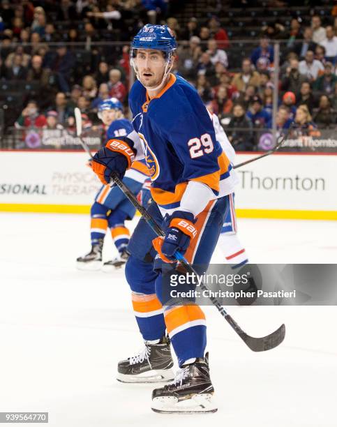 Brock Nelson of the New York Islanders skates during the third period against the Montreal Canadiens at Barclays Center on March 2, 2018 in New York...