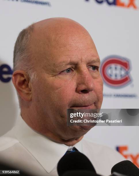 Montreal Canadiens Claude Julien speaks at a post game press conference after defeating the New York Islanders 6-3 at Barclays Center on March 2,...