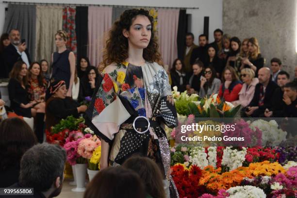 Model walks the runway at the Asli Filinta show during Mercedes Benz Fashion Week Istanbul at on March 29, 2018 in Istanbul, Turkey.