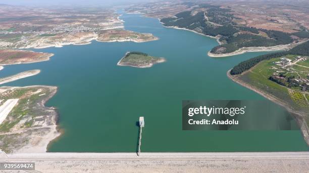 General view of the Mydanki Dam is seen in Afrin, Syria on March 29, 2018. The terrorist group severely damaged the pumps in the dam, cutting off the...