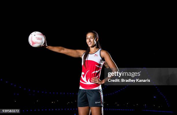 Geva Mentor poses for a photo as the England Netball Team continue preparations ahead of the 2018 Gold Coast Commonwealth Games at All Hallows on...