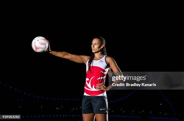 Geva Mentor poses for a photo as the England Netball Team continue preparations ahead of the 2018 Gold Coast Commonwealth Games at All Hallows on...
