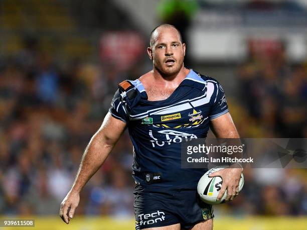 Matthew Scott of the Cowboys looks on during the round four NRL match between the North Queensland Cowboys and the Penrith Panthers at 1300SMILES...