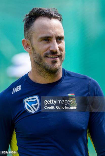 Captain Faf du Plessis of the Proteas during the South Africa training session at Bidvest Wanderers Stadium on March 29, 2018 in Johannesburg, South...
