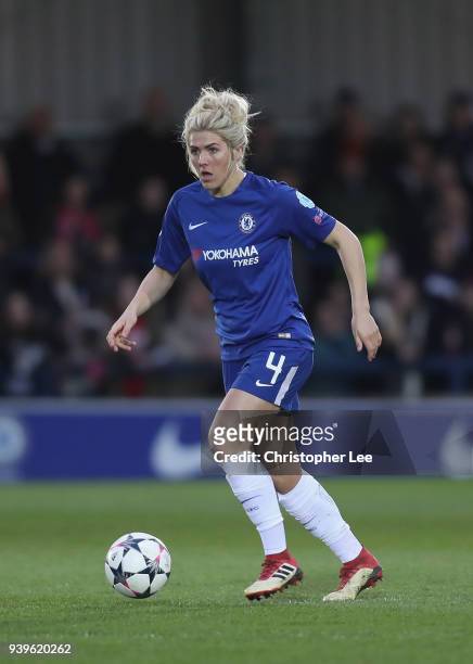 Millie Bright of Chelsea in action during the UEFA Womens Champions League Quarter-Final: Second Leg match between Chelsea Ladies and Montpellier at...