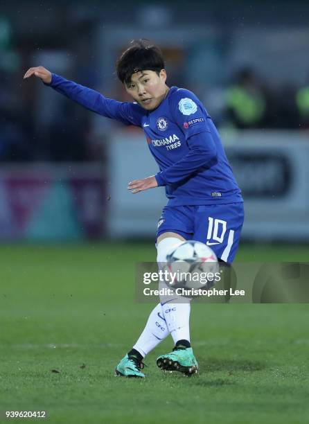 So-Yun Ji of Chelsea in action during the UEFA Womens Champions League Quarter-Final: Second Leg match between Chelsea Ladies and Montpellier at The...