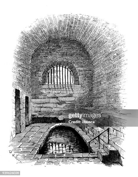 antique illustrations of england, scotland and ireland: london roman bath - roman bath england stock illustrations