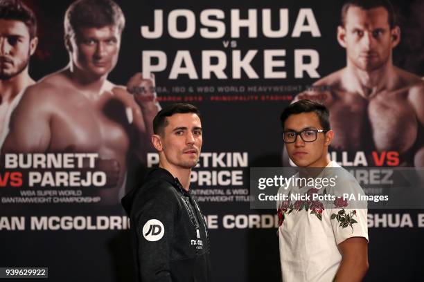 Anthony Crolla and Edson Ramirez during the press conference at City Hall, Cardiff.