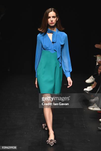 Model at the Exquise presentation during Mercedes Benz Fashion Week Istanbul at Zorlu Performance Hall on March 29, 2018 in Istanbul, Turkey.