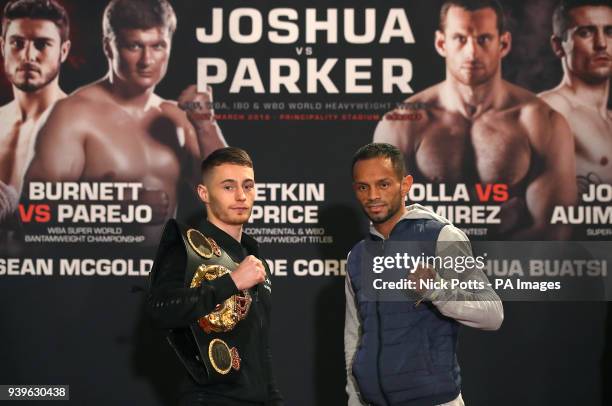 Ryan Burnett and Yonfrez Parejo during the press conference at City Hall, Cardiff.