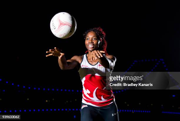 Ama Agbeze passes the ball during a portrait shoot as the England Netball Team continue preparations ahead of the 2018 Gold Coast Commonwealth Games...