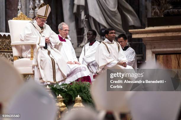 Pope Francis attends the Chrism Mass in St. Peter's Basilica on March 29, 2018 in Vatican City, Vatican.