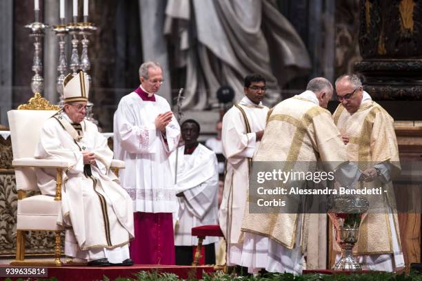 Pope Francis attends the Chrism Mass in St. Peter's Basilica on March 29, 2018 in Vatican City, Vatican.