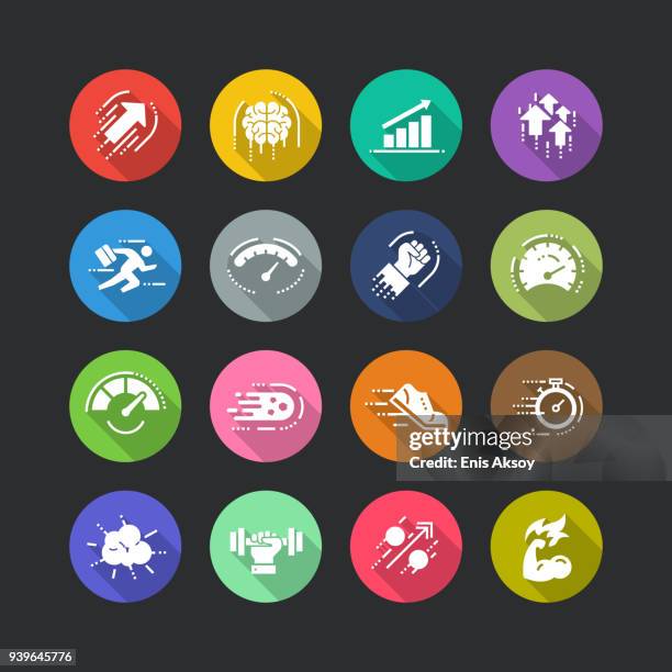 performance flat icon set - financial strength stock illustrations