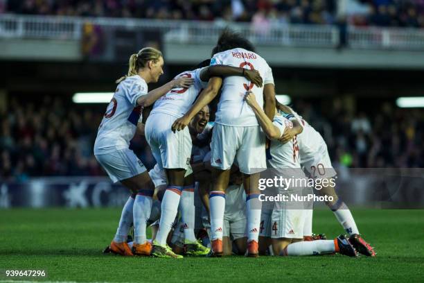 Eugenie Le Sommer from France of Olympique de Lyon celebrating his goal with her team mates during UEFA Women's Champions League 2nd leg match fo...