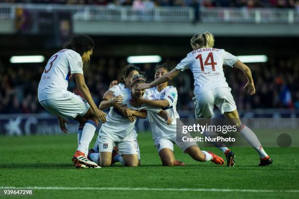 Eugenie Le Sommer from France of Olympique de Lyon celebrating his goal with her team mates during UEFA Women's Champions League 2nd leg match fo...