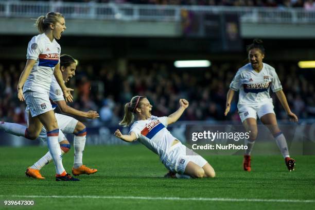 Eugenie Le Sommer from France of Olympique de Lyon celebrating his goal with her team mates during UEFA Women's Champions League 2nd leg match fo...