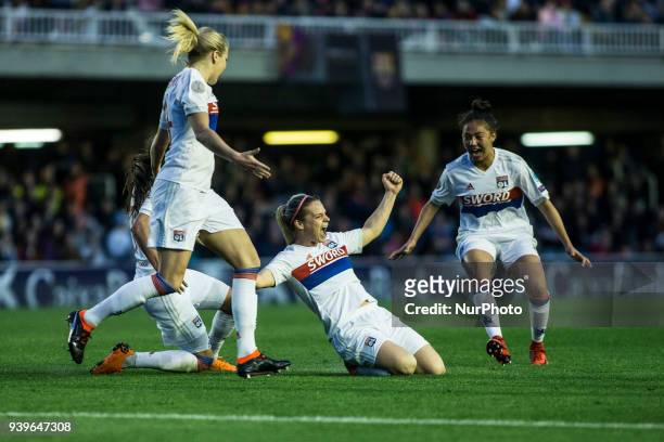 Eugenie Le Sommer from France of Olympique de Lyon celebrating his goal with her team mates during UEFA Women's Champions League 2nd leg match fo...