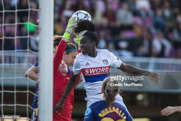 Griedge M'Bcok Bathy from France of Olympique de Lyon during UEFA Women's Champions League 2nd leg match fo quarters-finals between FC Barcelona v...