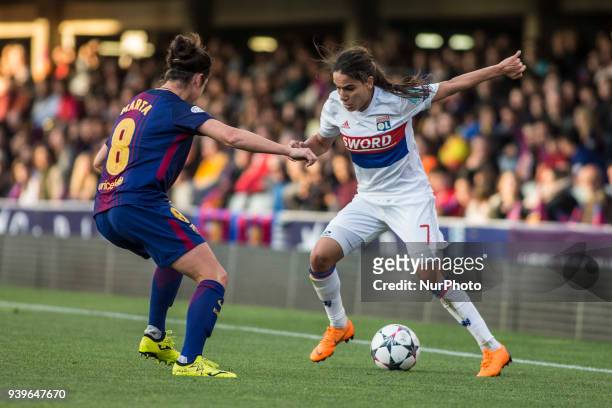 Amel Majri from France of Olympique de Lyon during UEFA Women's Champions League 2nd leg match fo quarters-finals between FC Barcelona v Olympique de...