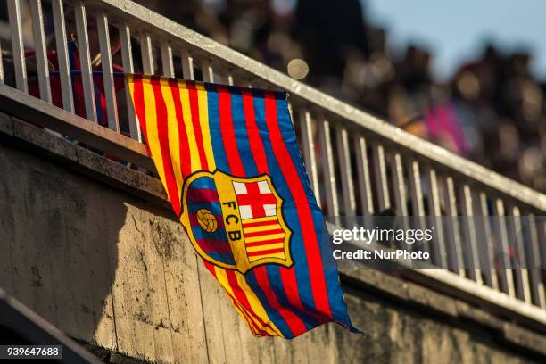 Barcelona flag during UEFA Women's Champions League 2nd leg match fo quarters-finals between FC Barcelona v Olympique de Lyon at Mini Estadi in...