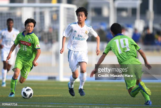 Takuhiro Nakai of Real Madrid Cadete B in action during the U-15 Kirin Lemon Cup Final match between Real Madrid Cadete B and Shonan Bellmare U-15 on...