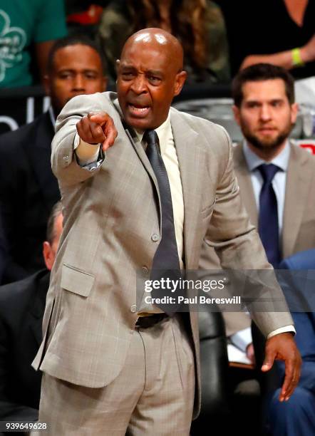 Associate Head Coach Larry Drew of the Cleveland Cavaliers coaches the team as he fills in for Cavaliers head coach Tyronn Lue who is out for medical...