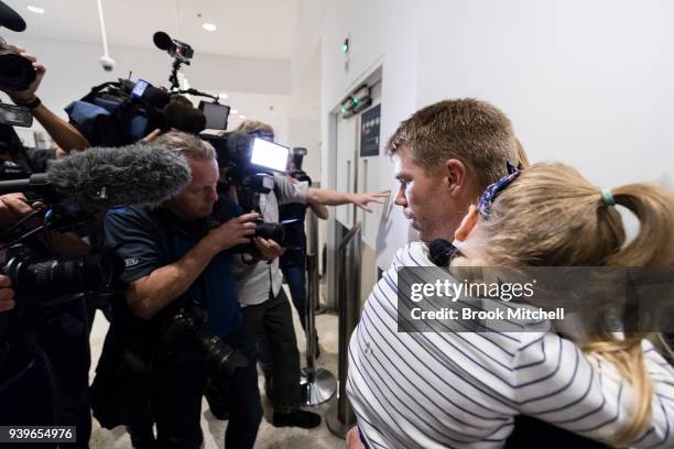 Australian Test cricketer David Warner and family arrives at Sydney International Airport on March 29, 2018 in Sydney, Australia. Steve Smith, David...