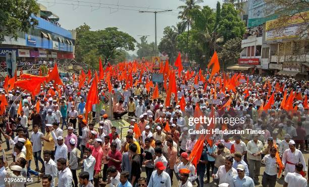 Supporters of Sri Shiv Pratishthan, Hindustan - right-wing leader Sambhaji Bhide's organisation, take part in a support rally demanding the removal...