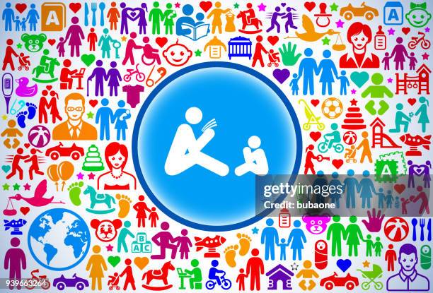 parent reading to the child family and parenthood vector icon pattern - couple looking at map stock illustrations