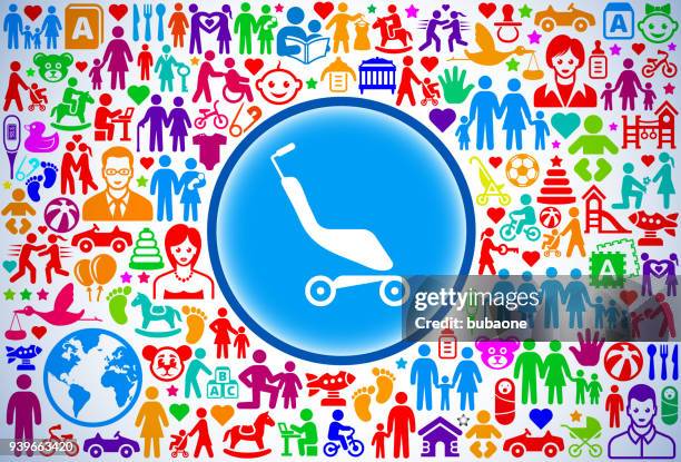 folding stroller family and parenthood vector icon pattern - dad measuring child stock illustrations
