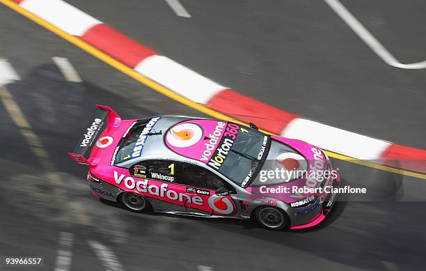 Jamie Whincup drives the Team Vodafone Ford during race 25 for the Sydney 500 Grand Finale, which is round 14 of the V8 Supercar Championship Series,...