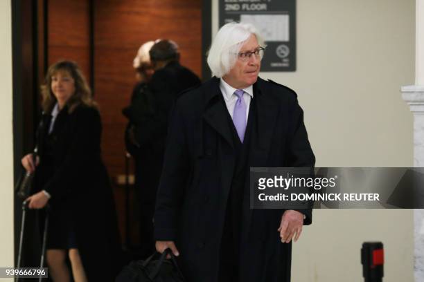 Lawyer for actor and comedian Bill Cosby, Tom Mesereau, arrives for a pretrial hearing for his client's sexual assault trial at the Montgomery County...
