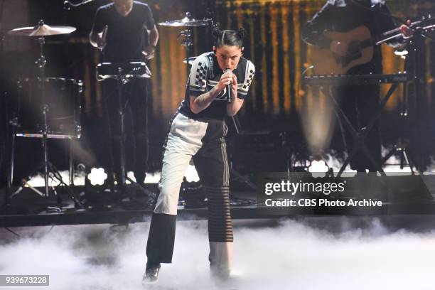 The Late Show with Stephen Colbert and guest Bishop Briggs during Monday's March 26, 2018 show.