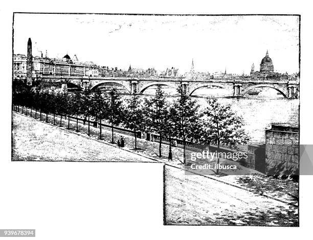 antique illustrations of england, scotland and ireland: victoria embankment - embankment stock illustrations