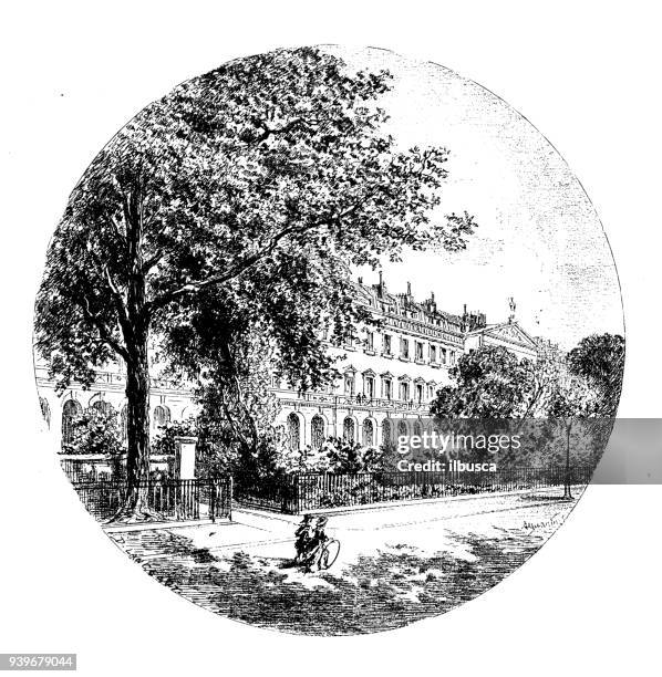 antique illustrations of england, scotland and ireland: hannover terrace - building terrace stock illustrations