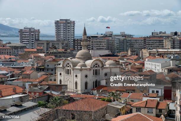 general high angle old city view with mosque in the middle,izmir. - emreturanphoto stock pictures, royalty-free photos & images