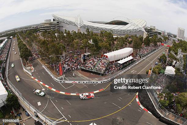 General view of the warm up lap prior to race 25 for the Sydney 500 Grand Finale, which is round 14 of the V8 Supercar Championship Series, on the...